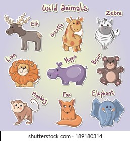 Set of cartoon wild animals vector illustration 