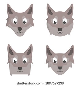 Juego de lobos de dibujos animados. Diferentes formas de cabezas de animales.