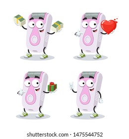set of cartoon women's electric razor epilator character mascot on white background