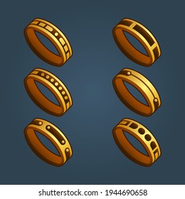 Establecer cofres cerrados de madera de dibujos animados decorados con plata para juego de ordenador, Isolación de ilustración vectorial sobre fondo suave.