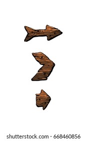 Set of cartoon wooden arrows. Vector image.
