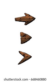 Set of cartoon wooden arrows. Vector image.