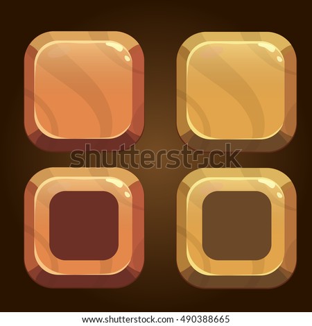 Set of cartoon wooden elements.Wood blocks with a hole in the middle. Vector game user inteface.