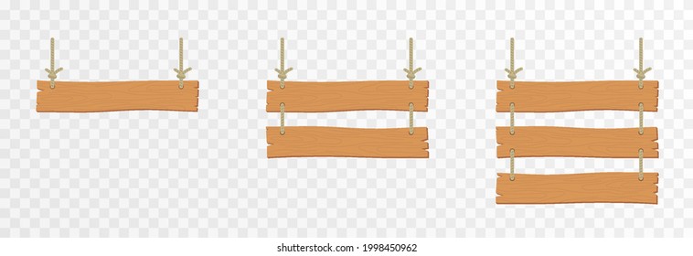 Set of cartoon wooden pointers, plates. Hanging wooden sign. Wooden pointers, plaques on an isolated transparent background. PNG.