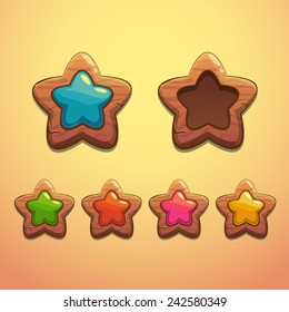 Set of cartoon wooden stars, vector design elements