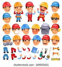 Set of Cartoon Worker Character for Your Design or Animation. Isolated on White Background.