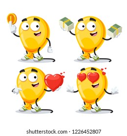 set of cartoon yellow balloon character mascot on white background