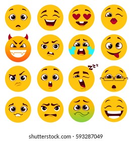 Set of cartoon yellow emoticons.