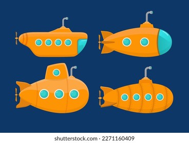 set of cartoon yellow submarine isolated