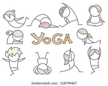 set of cartoon yoga line art