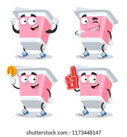 set of cartoon yogurt in plastic package character mascot on white background