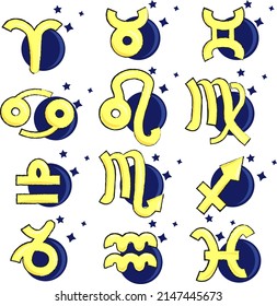 set of cartoon zodiac signs