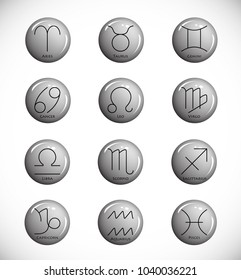Set cartoon zodiac signs in circles flat vector illustration.

