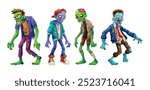 Set of cartoon zombie characters with different poses. Vector illustration