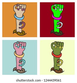 Set of Cartoon zombie hand. Vector clip art illustration .