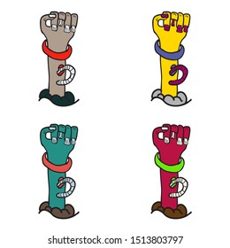 Set of Cartoon zombie hand. Vector clip art illustration .