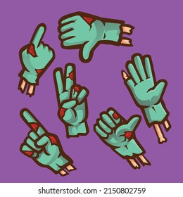 A set of cartoon zombie hands with various gesture
