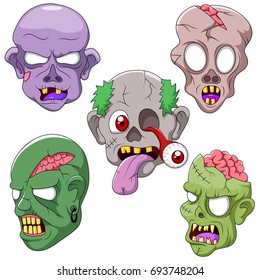 Set Cartoon Zombie Head. Vector illustration