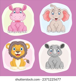 Set of cartoon zoo animals animal character design illustration
