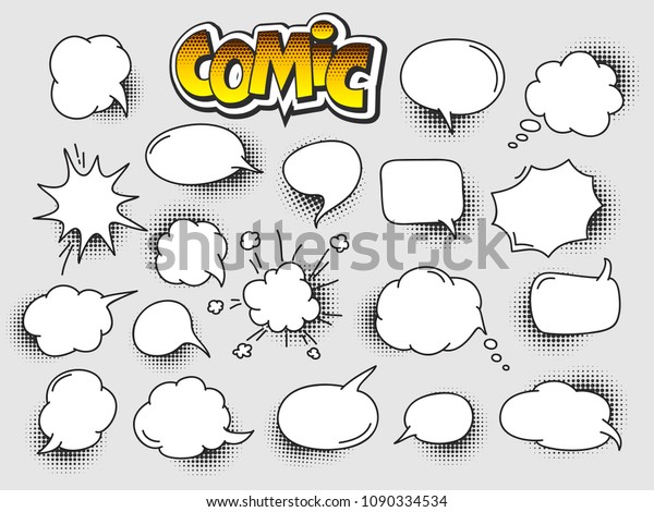 ポップアートスタイルで網点の背景に漫画 漫画の吹き出し 空のダイアログ雲 漫画本 ソーシャルメディアのバナー 販促資料のベクターイラスト のベクター画像素材 ロイヤリティフリー
