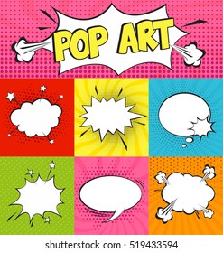 Set of Cartoon,Comic Speech Bubbles in Pop Art Style. Vector illustration for posters, social media banners, email and newsletter designs promotional material