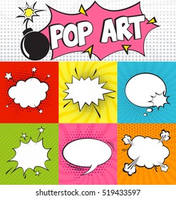 Set of Cartoon,Comic Speech Bubbles in Pop Art Style. Vector illustration for posters, social media banners, email and newsletter designs promotional material