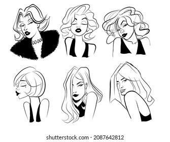 set of cartoons caricatures of women - vector illustration