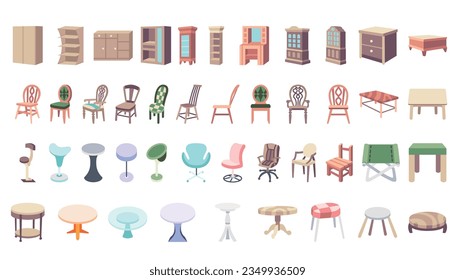 A set of cartoon-style furniture icons.