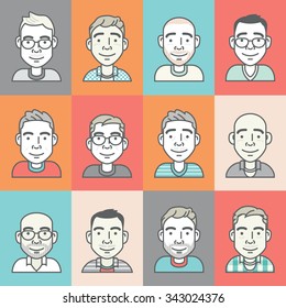 set of cartoon-style vector hipster characters on color background