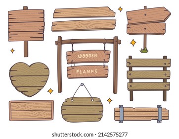 Set of cartoonwooden plank design element, vector illustration