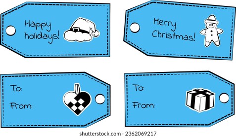 Set of Cartoony Vector Holiday Gift Labels with Transparent Background