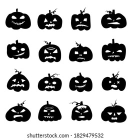 Set of carved pumpkins for Halloween, All Hallows 'Eve,All Saints' Eve. Simple isolated icons for celebratory design. Isolated. Vector illustration