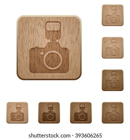 Set of carved wooden camera buttons in 8 variations.