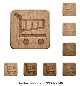 Set of carved wooden cart buttons. 8 variations included. Arranged layer structure.