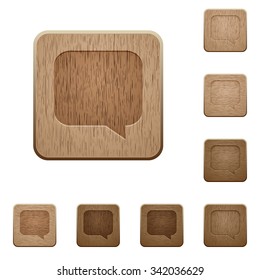 Set of carved wooden chat bubble buttons. 8 variations included. Arranged layer structure.