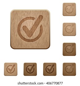 Set of carved wooden Checked data buttons in 8 variations.