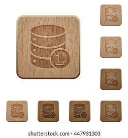 Set of carved wooden Copy database buttons in 8 variations.
