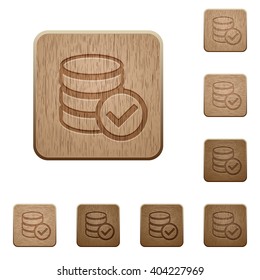 Set of carved wooden Database ok buttons in 8 variations.