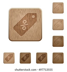 Set of carved wooden discount price label buttons in 8 variations.