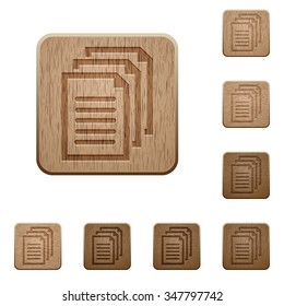 Set of carved wooden documents buttons. 8 variations included. Arranged layer structure.