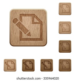 Set of carved wooden edit buttons. 8 variations included. Arranged layer structure.