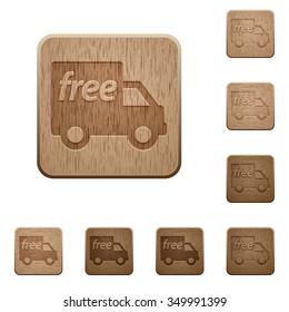 Set of carved wooden free shipping buttons in 8 variations.