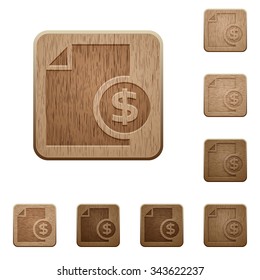 Set of carved wooden money report buttons. 8 variations included. Arranged layer structure.