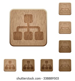 Set of carved wooden network buttons. 8 variations included. Arranged layer structure.
