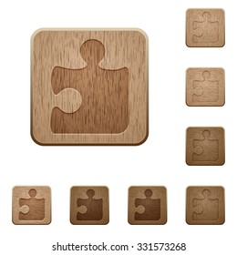 Set of carved wooden puzzle buttons. 8 variations included. Arranged layer structure.