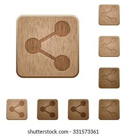 Set of carved wooden share buttons. 8 variations included. Arranged layer structure.
