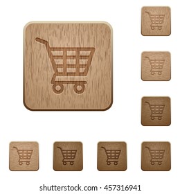 Set of carved wooden Shopping cart buttons in 8 variations.