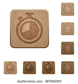 Set of carved wooden timer buttons in 8 variations.
