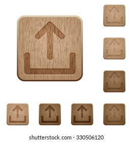Set of carved wooden upload buttons. 8 variations included. Arranged layer structure.