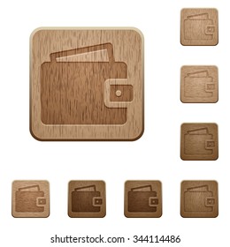 Set of carved wooden wallet buttons. 8 variations included. Arranged layer structure.
